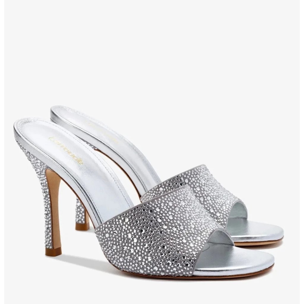 $380 Larrouse Colette Bright Crystal Mule Slip On Slide Gray Suede 8 (Te6)